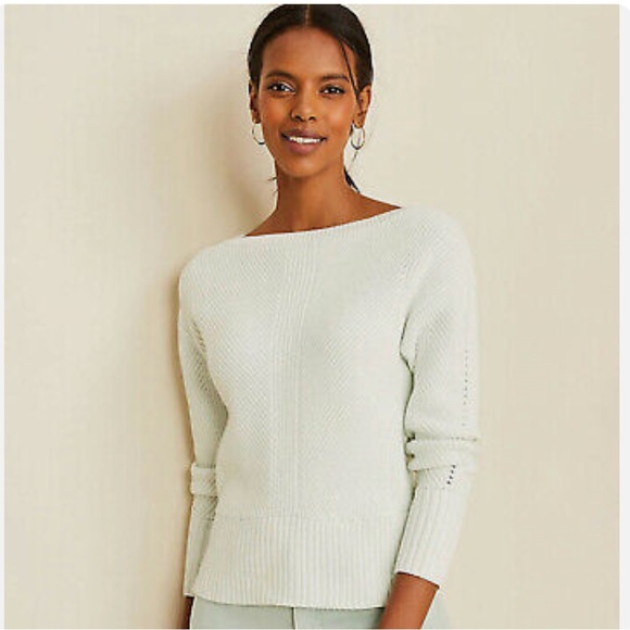 Ann Taylor Knit Sweater Pale Mint with side button detail Large - Picture 1 of 11